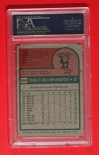 Tarjeta Topps Mini Buddy Bradford #504 1975 PSA 6 grados Philadelphia Phillies - Imagen 2 de 2
