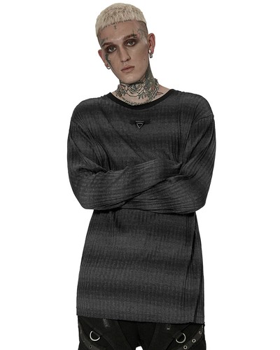 Suéter Punk Rave Para Hombres Gótico Grunge Tejido Top Negro Gris Rayas Punk Jumper - Imagen 8 de 12