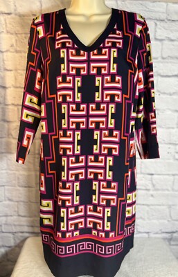 CROWN & IVY Geometric Sheath Dress SZ 6 Lined V Neck Zip ... NWOT