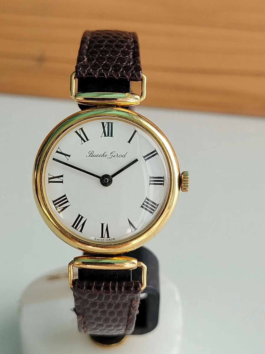 Bueche Girod 18k Yellow Gold Ladies Style SWISS 17J Luxury ROMAN NUMERAL Watch