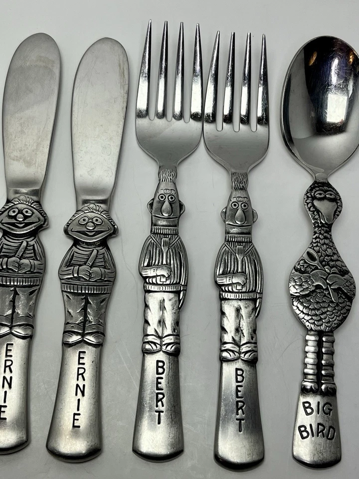 Juego de 5 cubiertos de acero inoxidable para niños Gorham Sesame Street 1976 vintage Foto 4 de 4