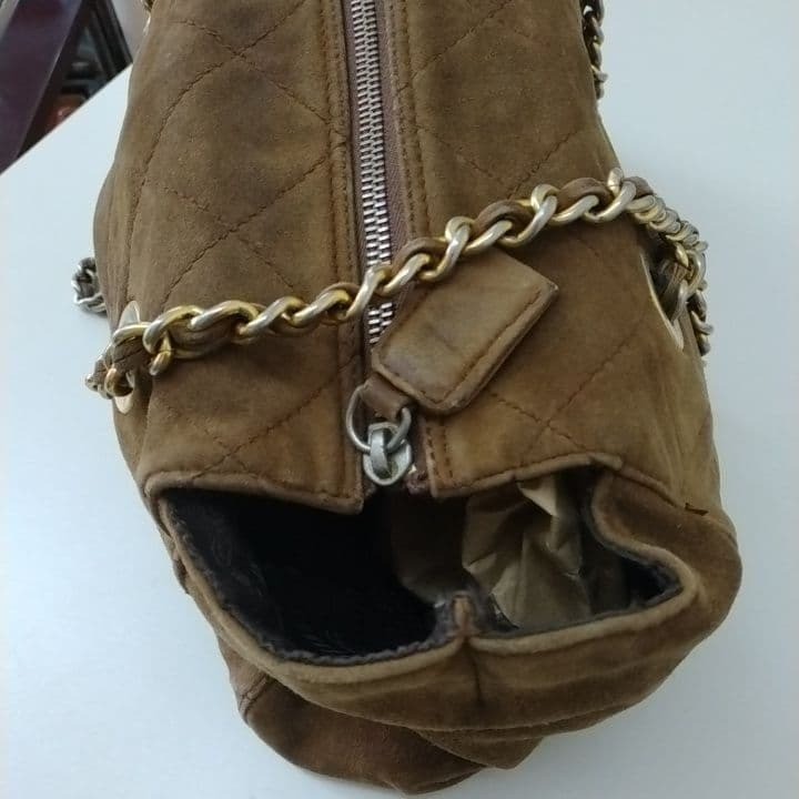 PRADA Brown Quilted Women's Shoulder Bag Suede Quilting Chain Handbag Japan thumbnail 9