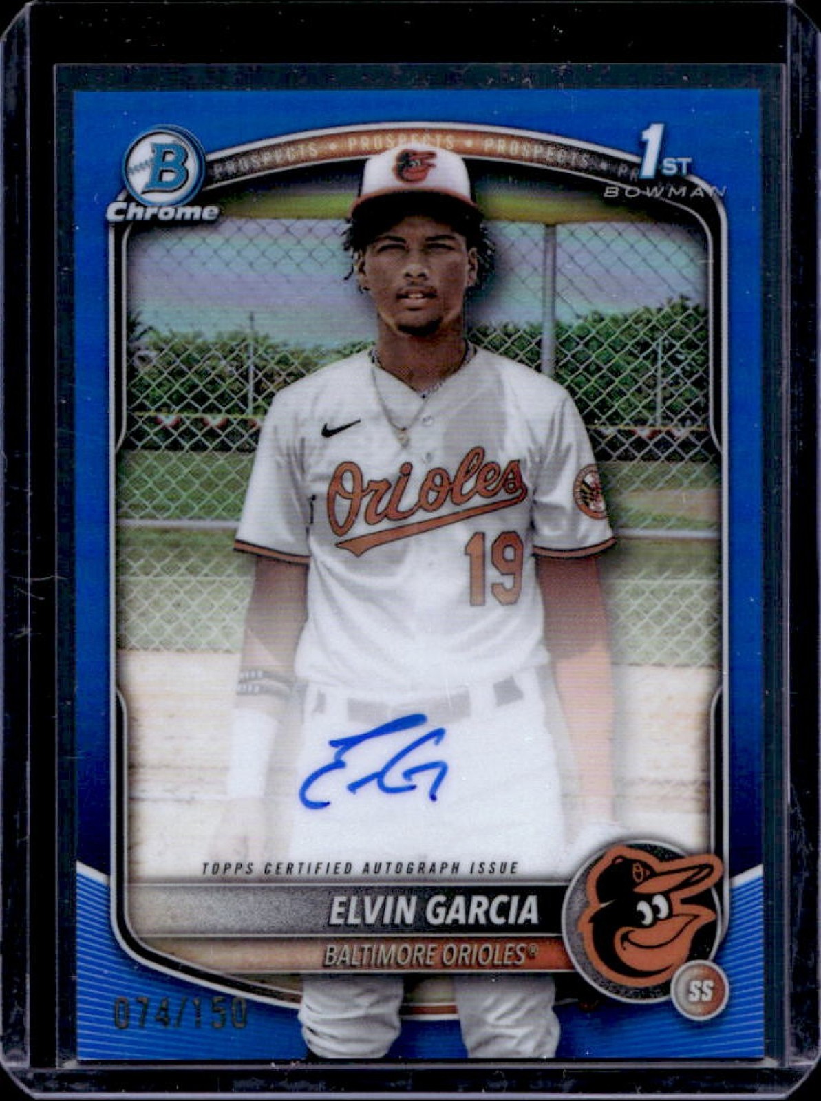 2025 Bowman Chrome Elvin Garcia Auto 1st Blue Refractor #74/150 Orioles