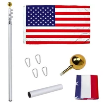 Panta 14 Gauge 20FT Telescoping Flag Pole Kit HeavyDuty 3x5 American Flag Silver