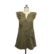 Pilcro Dress Womens XS Olive Green Ruffle Sleeveless Button Front 100% Cotton