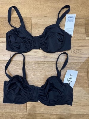 Next Bikini Oberteil x 2 Paket Gr. 36 D 38 D schwarz Bügel Rüschen Bademode