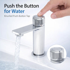 Chrome Push Button Basin Mixer Tap Knurled Handle Mono Sink Tap Brass With Waste