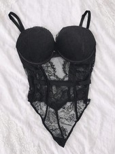 Victoria's Secret Black Lace Push Up Underwire Bodysuit Teddy Size L