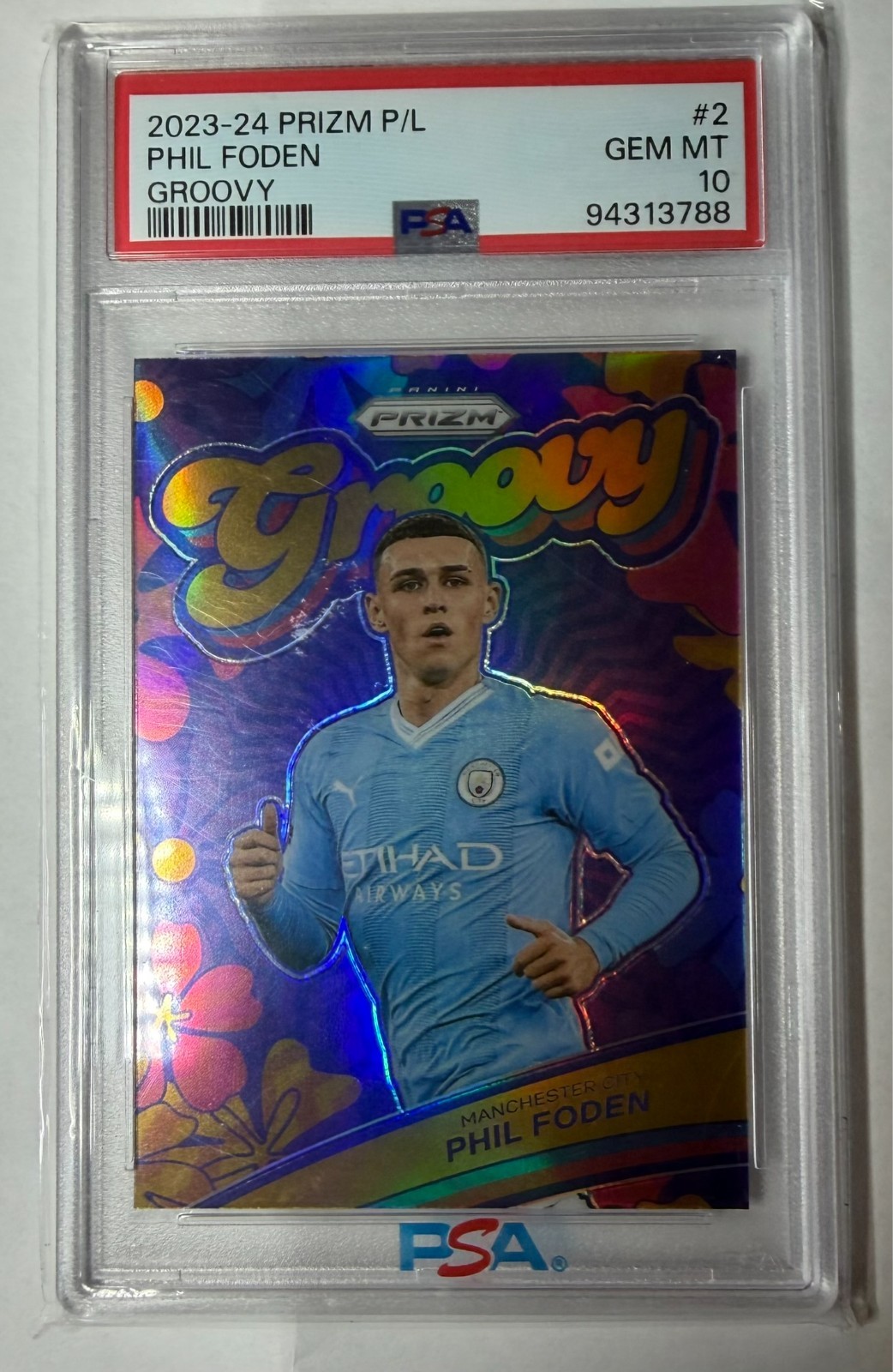 2023-24 Prizm Premier League Phil Foden Groovy SSP Case Hit #2 PSA 10