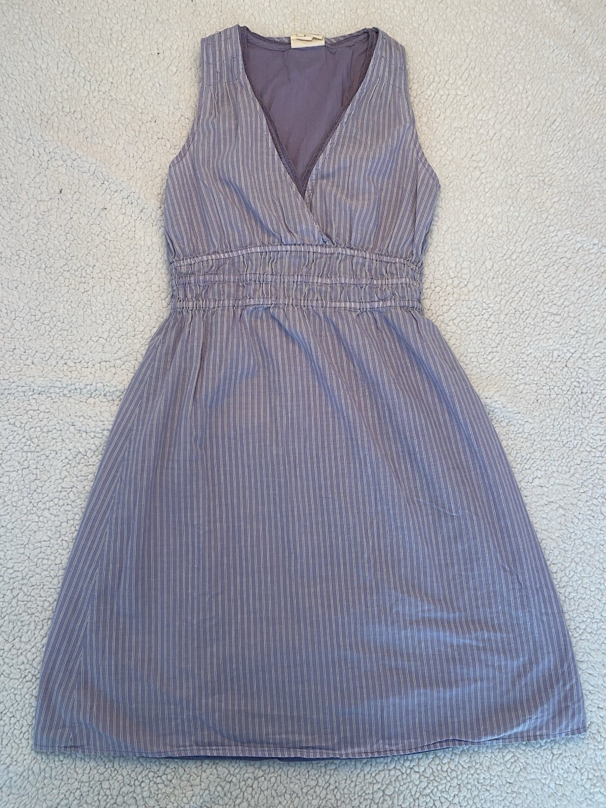 Converse One Star Dress Small Purple Striped Sleeveless V Neck Smocked Waist