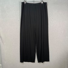 Uniqlo Womens Size Large 30-31 Black Pleated Wide-Leg Pants Elastic Waist