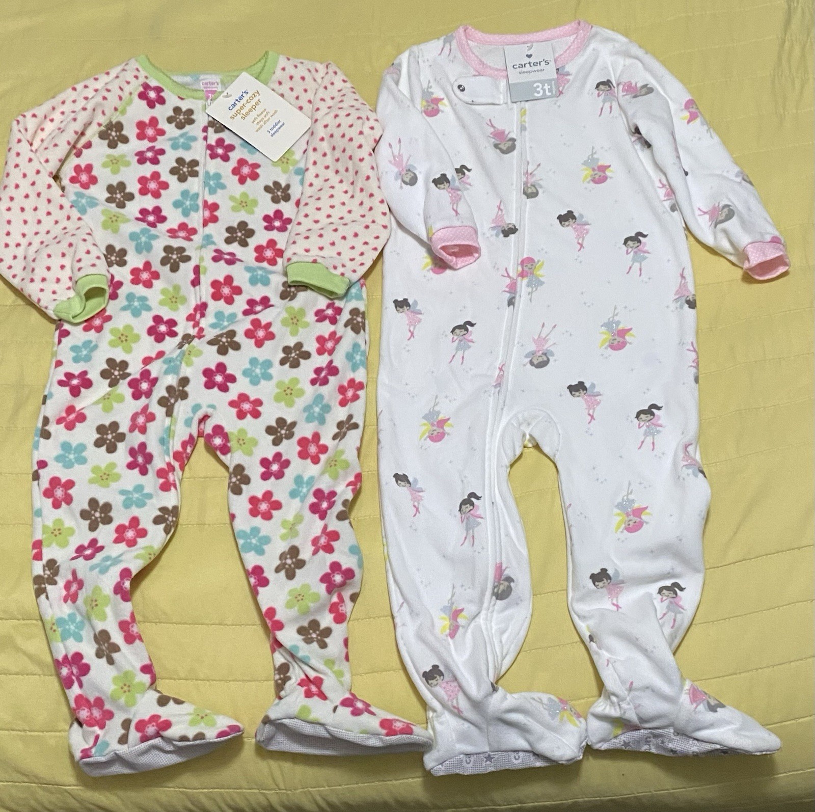 3T Girls Lot of 2 Carter's Blanket Sleeper Fleece Footed Pajamas Brand New