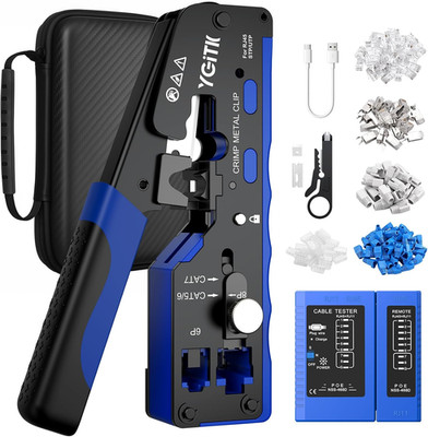 RJ45 Crimpzange Profi Set Mit Presszange, 20Pcs RJ45 Stecker Cat7 Pass-Through G