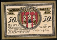 Notgeld Langensalza 1921, Kavallerist aus dem Jahre 1866, Ortswappen 