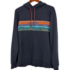 LL Bean Mens Hoodie Mountain Graphic Fleece Sweatshirt Navy Blue 515599 Size M