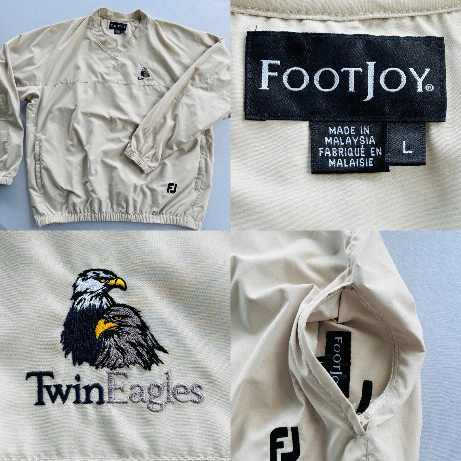 FootJoy TwinEagles Golf Pullover Windbreaker Jacket Men’s Large Beige FJ Logo