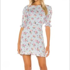 Faithfull The Brand Florence Mini Dress Womens 10 Blue Juliette Floral Print