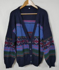 Herren Dicke Winter Strickjacke VINTAGE Bunt mit WOLLE Edel Größe 56 TOP!