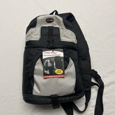 Precision Design Deluxe Sling DSLR Backpack, Padded Nylon, Black/Silver PD-BP2