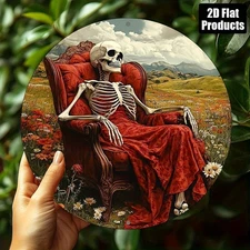 2D Flat2D Flat Elegant Skull Theme Round Aluminum Metal Sign Vintage Wall Hangin