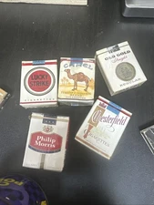 Vintage Lot Empty Cigarette Packs Camel, Lucky Strike, OldGold, Lighters Tin USA