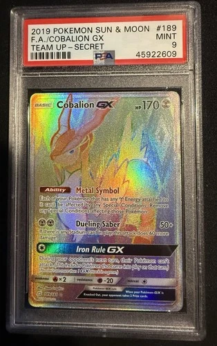 Pokémon TCG 2019 Team Up Cobalion GX Secret Rare Holo PSA 9 #189/181