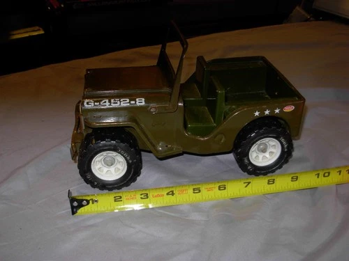 Vintage Tonka US Army Jeep Military Green Pressed Steel G-452-8 1970’s 10” Long.