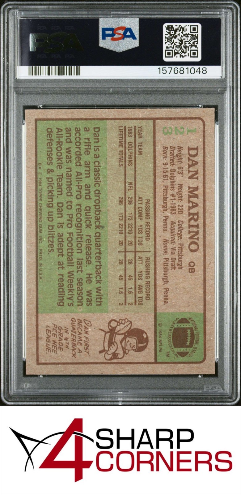 1984 TOPPS #123 DAN MARINO RC DOLPHINS HOF PSA 9 view 2