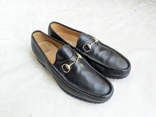 Vintage Gucci Horsebit Loafers Black Men 9 Slip-On Leather Snaffle Shoes Italy