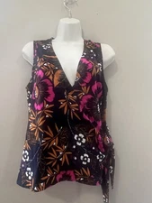 A New Day Women's Navy Floral Dressy Wrap Style Tank Top w Side Tie M