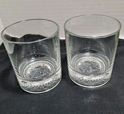 Crown Royal Whiskey Old Fashioned Glasses Concave Embossed Bottom Made in Italy 