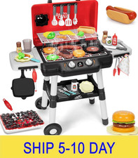 Kids Play Kitchen Toys, Kids BBQ Grill Playset with Smoke Sound Light, 2-Layer B