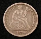 1876-CC Seated Liberty Dime 10C Carson City VG (#TPR00004)