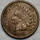 About Uncirculated 1863 Indian Head Cent, Richly Hued & Lightly Lustrous.