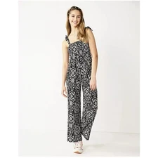 SO Good For Life Black Patterned Smocked Knit Jumpsuit Size Large