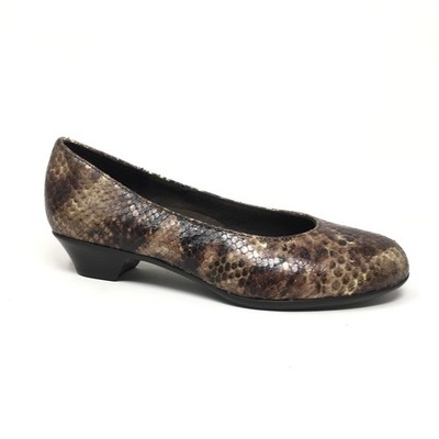 Munro Meg Pump Heels Shoes Womens Size 5 W Wide Brown Snake Embossed Leather