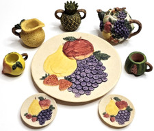 Vtg.1994 Miniature Tea Set Original Box Popular Imports Inc. Fruit Design Deco