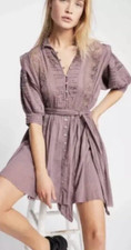 Free People FP One Dress Womens Size 0 Plum Boho Mini Gauze Voile Sydney NO TIE