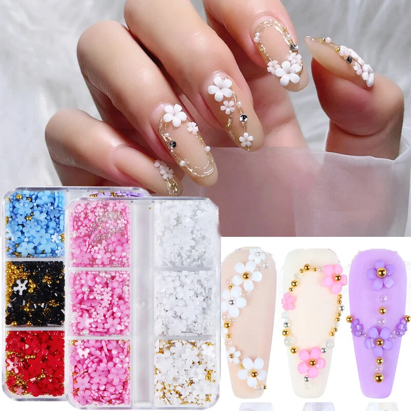 Mixed 3D Pearl Flowers Nail Decoration Crystal Metal Beads Acrylic Nails  Art Gem