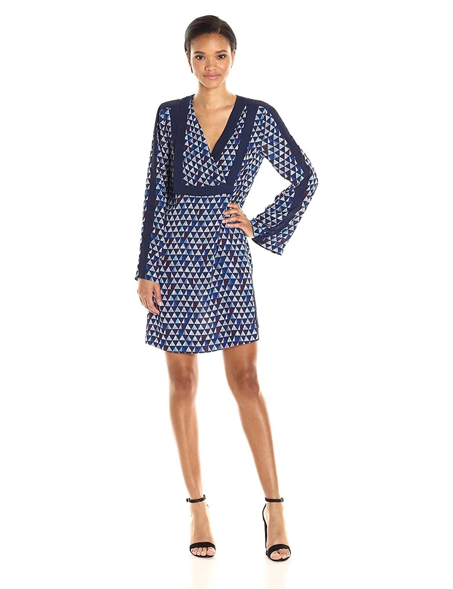 NWT BCBG MAXAZARIA SHIFT PATTERNED NAVY COCKRAIL PARTY WEDDING DRESS LONG SLEEVE