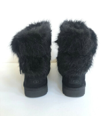UGG CLASSIC BUCKLE MINI BLACK FAUX FUR SHEARLING LINED BOOT