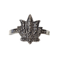 Marcasite lotus flower silver ring