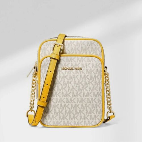 Michael Kors Jet Set Travel Medium Logo Crossbody Bag EUC monogram MK yellow