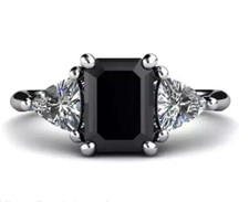 2Ct Emerald Lab-Created Black Diamond Women's Wedding Ring 14K White Gold Plated