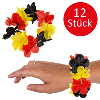 12 x Deutschland Armreif Armband Hawaikette Blumen Aloha Hawaii Kette Fanartikel