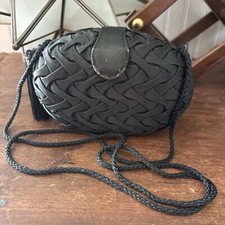 VTG La Regale Silk Satin Clutch Tassel Evening Handbag Purse Hard Shell Black