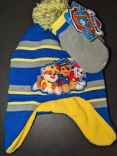 Paw Patrol-Beanie Hat/Mitten Set Blue Yellow Size-Age 2 To 4-New w/Tags- B20