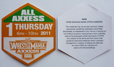 WWE Wrestle Mania 2011 All Axxess Orange #1 Concert Pass
