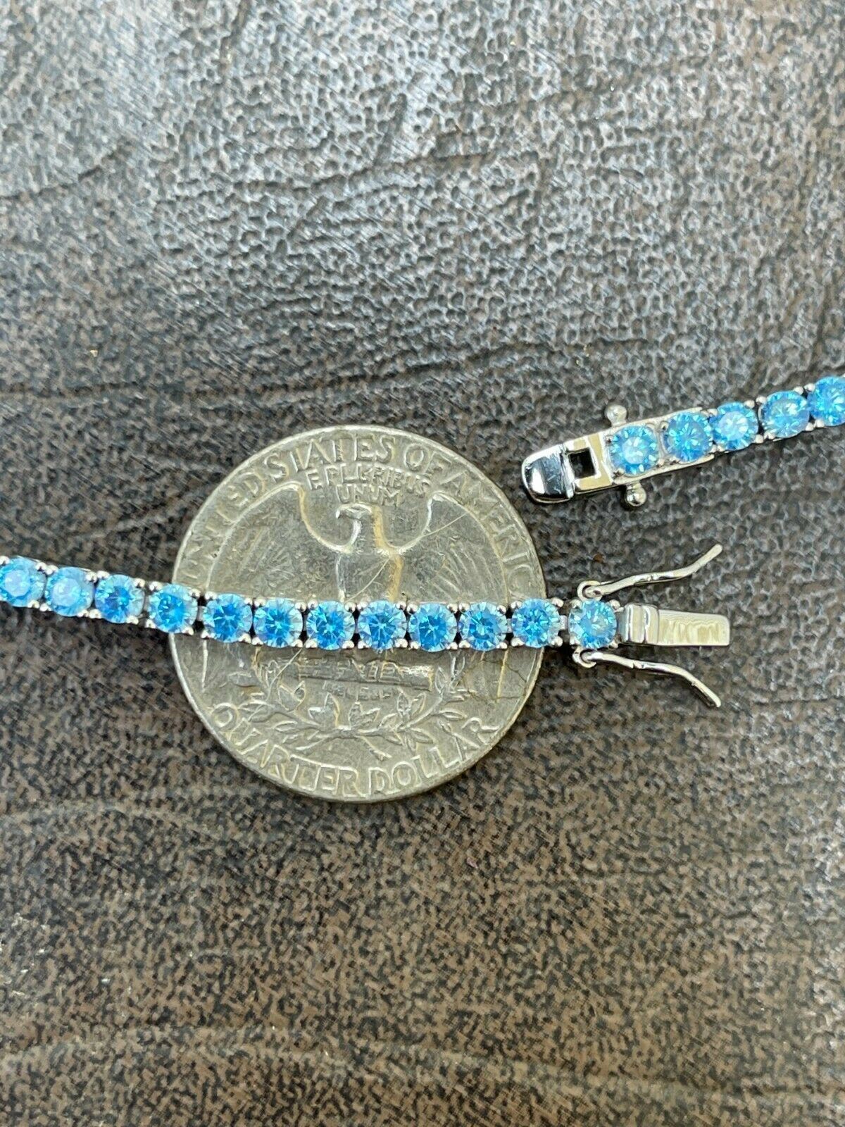 3mm Tennis Bracelet Real 925 Sterling Silver Simulated Aquamarine Blue CZ