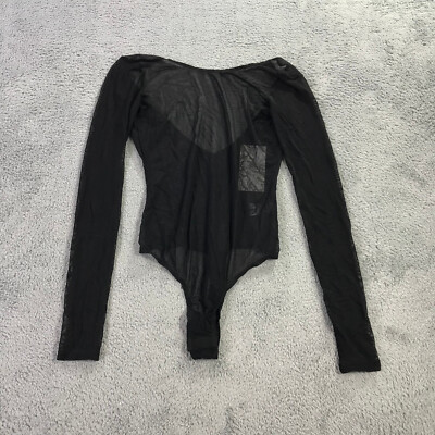 NWT Callipygian Top Womens Small Black Sheer Long Sleeve Low Back Bodysuit